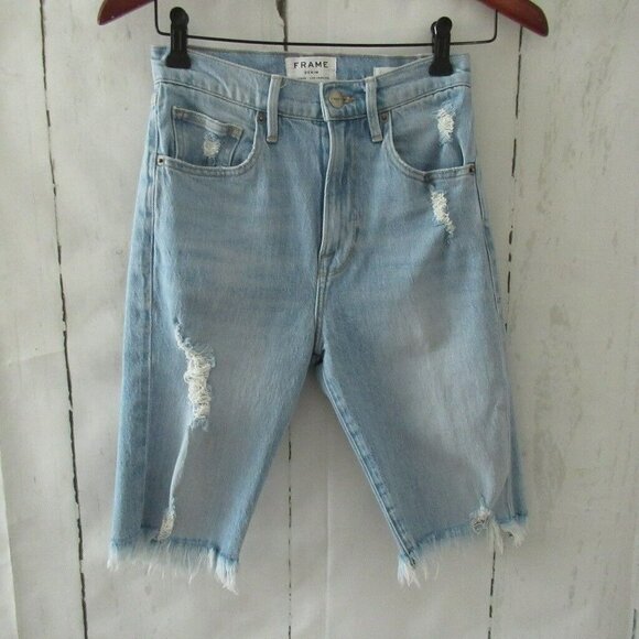 Frame Jeans Shorts 25 Le Vintage Bermuda High Waisted Rise Destroyed Cut Off - Picture 1 of 7